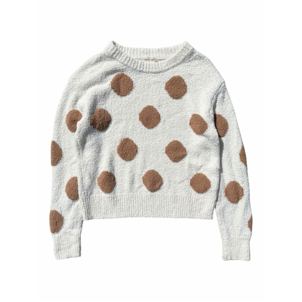 Crewcuts J.Crew Knit Sweater Girls S 6-7 Ivory Brown Polka Dot Preppy Cozy